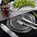 Morejoy 350PCS Clear Silver Plastic Plates - Silver Disposable Plates sets Include 50 Dinner Plates,50 Salad Plates,50 Forks,50 Knives, 50 Spoons50 Cups, 50 Rolled Napkins for Wedding & Christmas