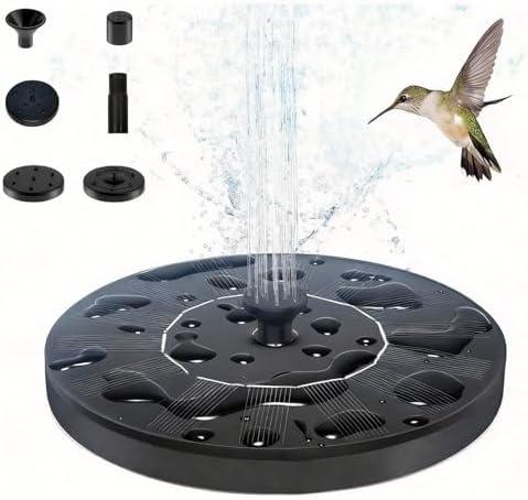 Honche 1.5W Solar Bird Bath Fountains Water Pump with 6 Nozzles, Garden, Pond, Pool, Patio, 6.3 Inch