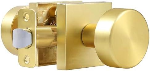 coolnews Brushed Gold Door Knob Passage Door Knobs Interior, Modern Round Door Knob Satin Brass Door Handle for Hallway Pantry Closet