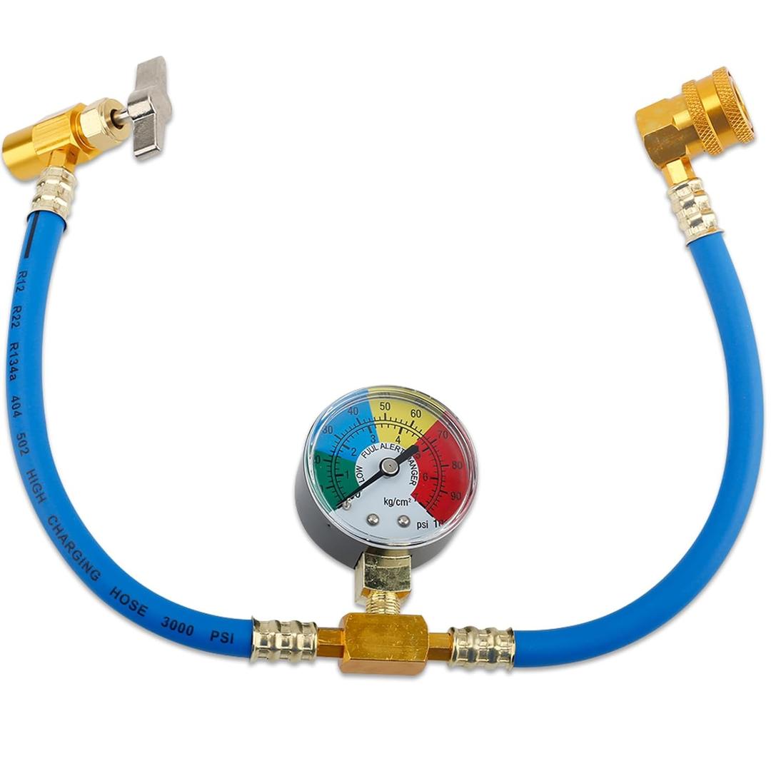 R134A Refrigerant Charge Hose Kit, 1/2" R-134a AC Refrigerant Recharge Kit with Pressure Gauge&Dispensing Valve, Auto A/C Recharge Hose Fits for Car AC Air Conditioning Refrigerant,Car Accessories