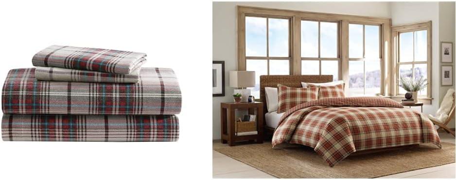 Eddie Bauer Queen Cotton Flannel Sheets and Reversible Alt Down Comforter Set