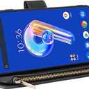 Asuwish Compatible with Asus ZenFone 9 Wallet Case and Tempered Glass Screen Protector Leather Flip Cover Card Holder Stand Cell Accessories Kickstand Protective Phone Cases for ZenFone8 Women Black