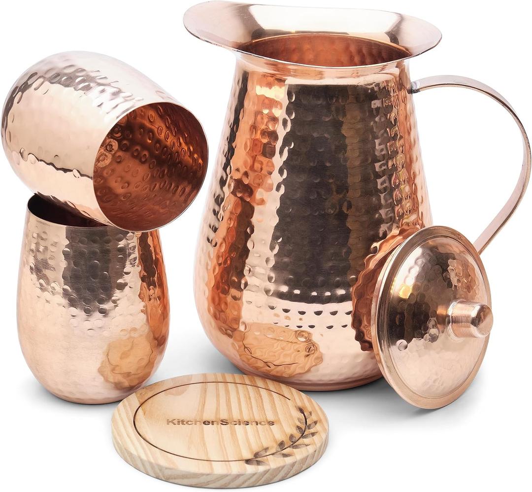 Large Pure Copper Pitcher (70 oz. /2000 ml) with 2 Tumblers for Drinking Water | Vase | Water Jug Set