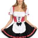 Spooktacular Creations Women Oktoberfest Costume, Dirndl Dress German Beer Girl Outfits for Halloween Party Beer Carnival (Medium, Red)