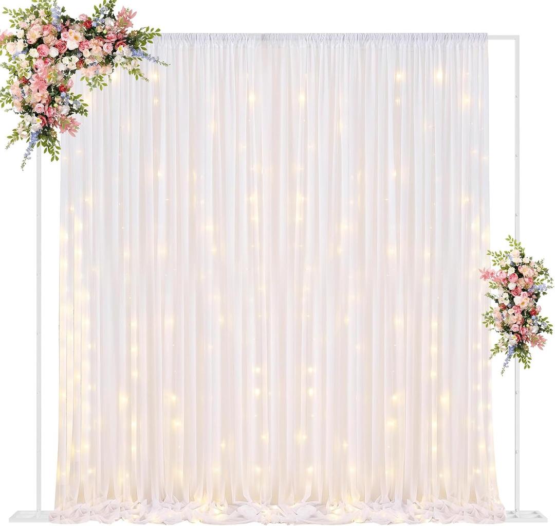 Fomcet 10FT x 10FT Backdrop Stand Heavy Duty with Base, White Portable Adjustable Pipe and Drape Backdrop Stand Kit, Square Metal Arch Party Frame for Wedding Birthday Parties Banquet Decorations
