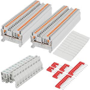 Din Rail Terminal Block ST2-2.5 Series, 24A 800V Pt Push-in Spring Screwless Wire Connector for 35mm Din Rail with Covers, End Stops and Jumpers(76 Pcs,ST2-2.5/1x1)