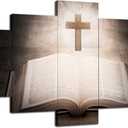 Christian Wall Art Bible Wall Decor Jesus Christ Picture Bible Verse Canvas Print Holy Cross Painting Religious Poster Framed Home Living Room Bedroom Church Decoration 5 Panel(60''Wx32''H) (60Lx 32W-06)