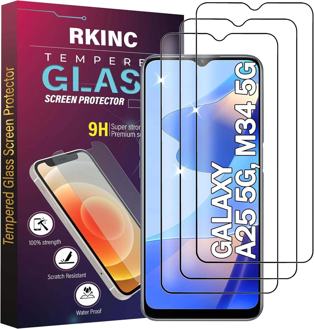 5 x RKINC Screen Protector [3-Pack] for Samsung Galaxy A25 5G, Tempered Glass Film Screen Protector, 0.33mm [LifetimeWarranty][Bubble-Free][Anti-Scratch][Anti-Shatter]