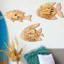 Wesiti 3 Pcs Beach Coastal Wall Decoration Driftwood Fish Nautical Wall Art Hand Crafted Coastal Beach Driftwood Handmade Wooden Decor for Home Living Room Bedroom Office Bathroom
