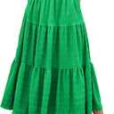 HUSKARY Women's Summer Casual Elegant Smock Layered Tiered Maxi Skirt High Waisted A Line Flowy Long Skirts with Pockets (Green, L)