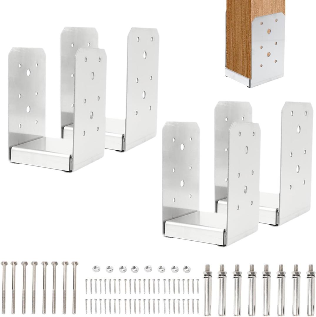 4"x4" Post Base Bracket (Internal 3.5"x3.5")4 Pcs Stainless Steel Adjustable Post BaseConcrete Post Anchor for DeckPavilion, Railing, Porch Support