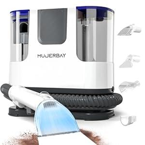 Upholstery Carpet Cleaner, MUJERBAY 12Kpa Portable Spot & Stain Cleaner Shampooer, Move with Universal Wheels & Handle, 1.18-inch Deep Cleaning Machine for Couch, Stairs, Car & Messes.White.
