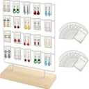 Earring Display Stand for Selling, Wood Earring Rack Display Holder Stand, 4 Tier 20 Hooks Jewelry Display for Selling with 40pcs Earring Cards, Bracelets, Rings, Necklaces