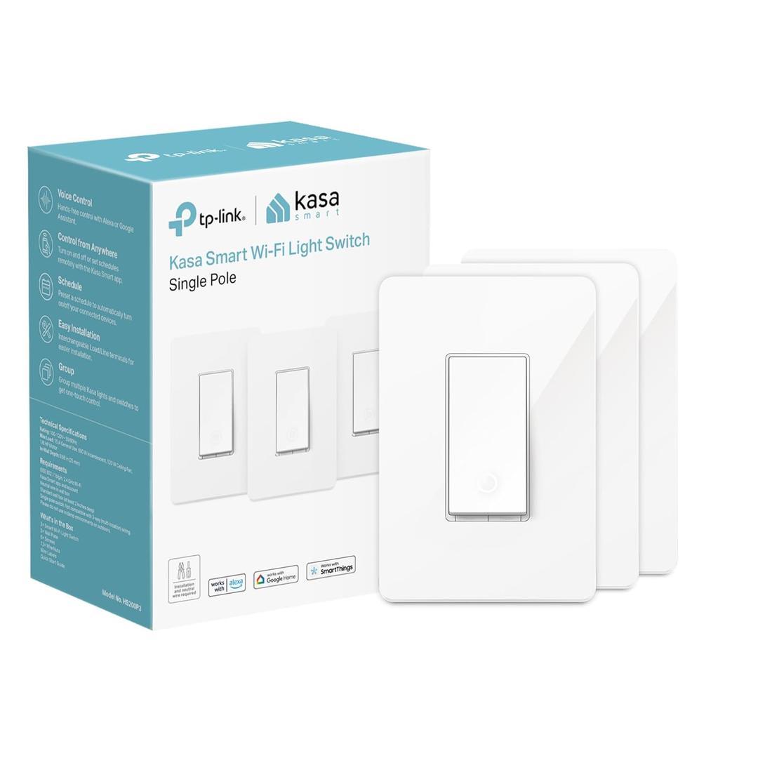 Kasa Smart Light Switch HS200P3, Single Pole, Needs Neutral Wire, 2.4GHz Wi-Fi Light Switch Compatible with Alexa and Google Home, UL Certified, No Hub Required, 3 Count -Pack of 1 , White Kasa Smart Light Switch HS200P3, Single Pole, Needs Neutral Wire, 2.4GHz Wi-Fi Light Switch Compatible with Alexa and Google Home, UL Certified, No Hub Required, 3 Count -Pack of 1 , White