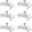 WIGENIUS 6 Pack White Table Cloth Rectangle Tablecloths 60X126 Inch,Polyester Table Cloth for 8 Foot Rectangle Tables,Wrinkle Resistant Washable Fabric Table Covers for Party,Wedding Banquet