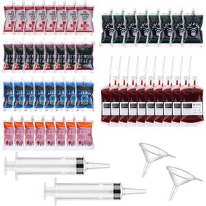 50 Pack 10-oz Blood Bags for Drinks, Halloween IV Bag for Drink Pouches, Reusable Fake Blood Bags with Syringe & Funnel for Masquerade,Vampire,Zombie,Nurse Graduation Party Props (Style1)