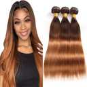 T4/30 Human Hair Bundles Ombre Straight Bundles 2 Tone Dark Brown to Light Brown Grade 10A Unprocessed Brazilian Virgin Straight Human Hair 8 10 12 Inch Double Weft