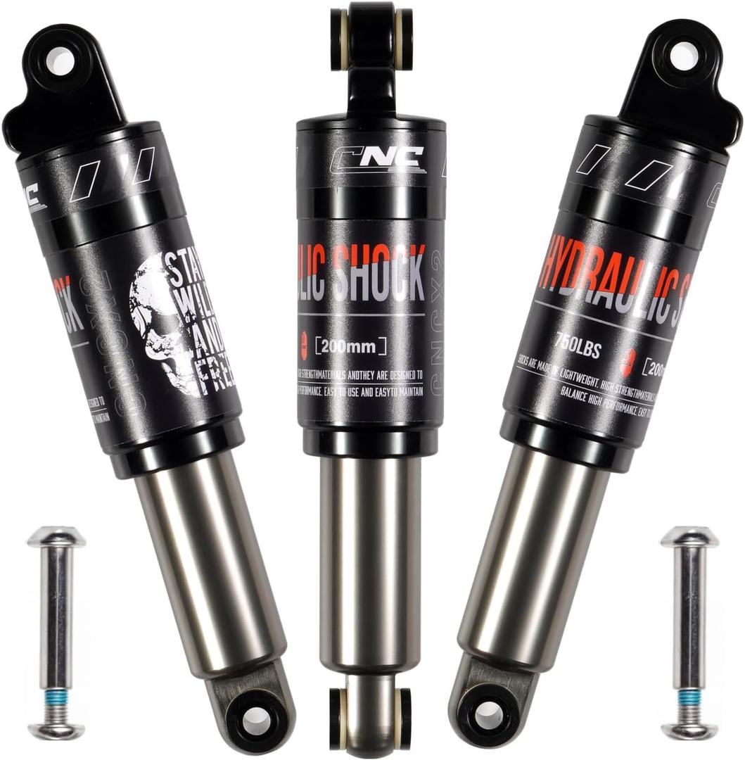 CNCLOL Mountain Bike Rear Shock 120mm/125mm/150mm/165mm/185mm/190mm/200mm,Bicycle Shock Absorber- Hydraulic Rear Suspension Shock for Mtb/Mtn/ebike/Dmn. (200mm x 750lbs)