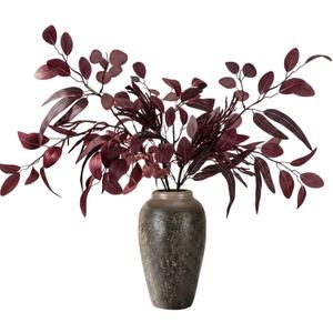 3 Pcs 30" Fall Burgundy Floral Stems Fall Red Artificial Flowers Burgundy Eucalyptus Stems Faux Flowers Greenery Autumn Plants Floral Branches for Vase Bouquet Arrangement Centerpiece Wedding