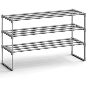 SONGMICS Shoe Rack, 3-Tier Shoe Organizer, Metal Storage Shelf, Upright or Upside Down, for 16-20 Pairs, Stackable, for Entryway, 11.8 x 36.2 x 21.7 Inches, Gray ULSA303G01 (Grey)