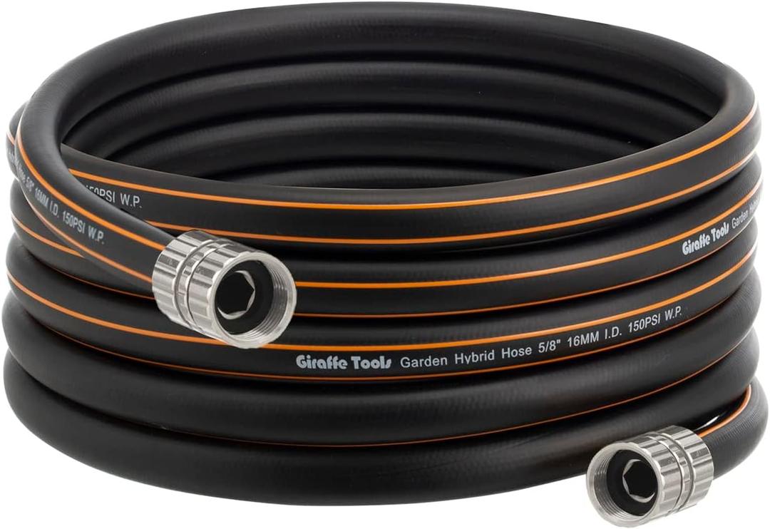 Giraffe Tools Leader Hose 8ft x 5/8", Custom Length, Heavy Duty, No Kink, Flexible, Rubber Garden Hose, Leakproof Water Hose with Male to Female Fittings, 600 Burst PSI