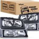 Nilight Headlight Assembly for 2003 2004 2005 2006 Chevy Silverado Avalanche 1500 1500HD 2500 2500HD 3500 Chevrolet Pickup Replacement Headlamp Housing Bumper Lamp Set