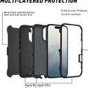 Heavy Duty Rugged Case for iPhone 16 (2024), 3-Layer Super Full Protection with Kickstand, Belt Clip Holster (Black with Clip)
