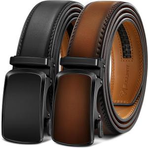 BULLIANT Men's Ratchet Belt 2 Pack-Click Leather Belt Adjustable for Men Gift 1 3/8-Cut for Perfect Fit