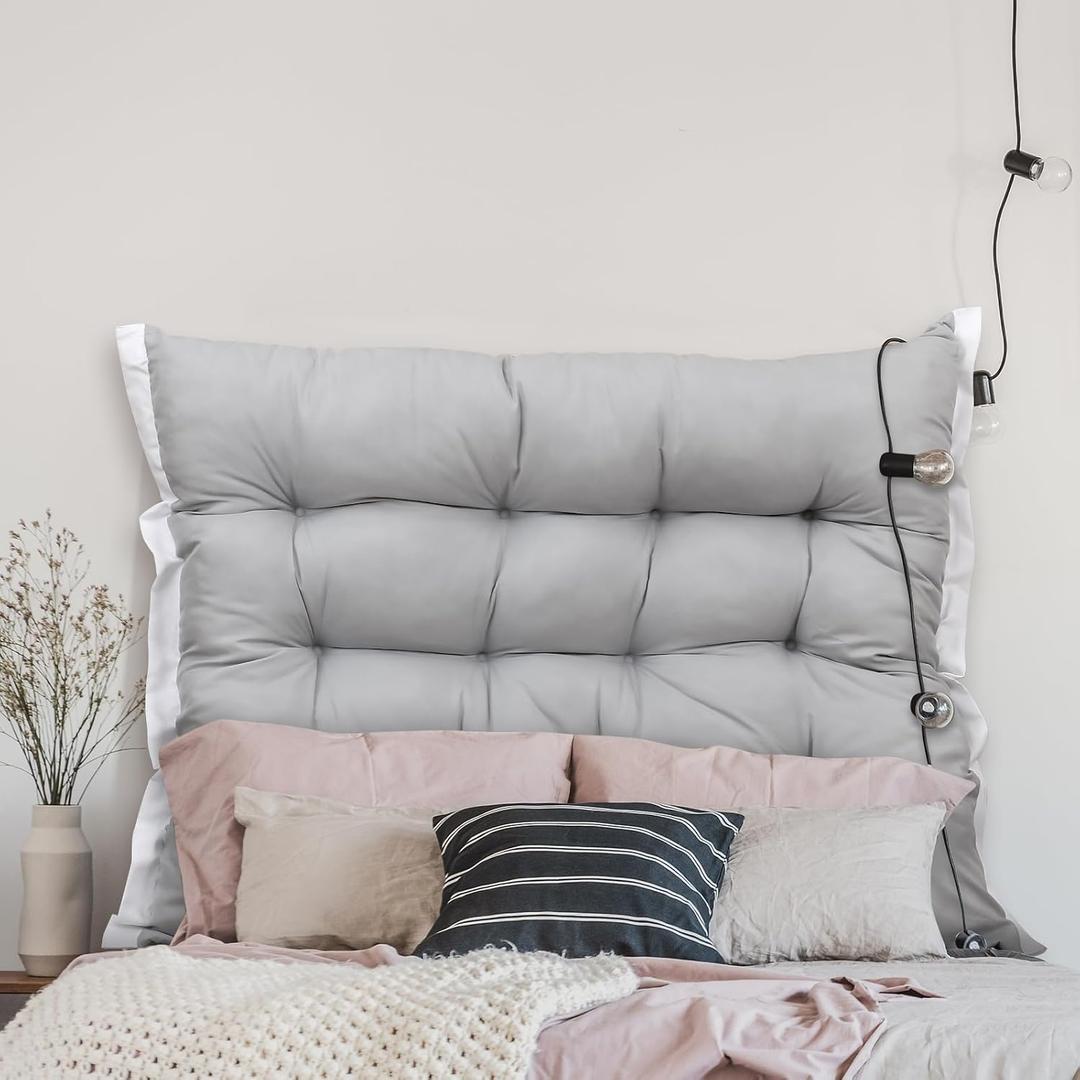 Threehoney Extra Large Dorm Bed College Headboard Pillow, Silver Gray
