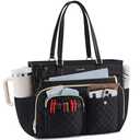 LOVEVOOK Tote Bag, Work Bags for Women with Large Cup Holder, Large Capacity Teacher Tote with Multi Pockets, Water Resistant Nurse Diaper Tote with Padded Laptop Compartment, 15.6 Inch Black