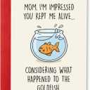 4 x PTRUKD Funny Mothers Day Card for Mom - Impressed You Kept Me Alive Dead Goldfish Joke - Sarcastic Mother's Day Greeting Card from Son Daughter, Mothers Day Gifts for Mom from Daughter Son