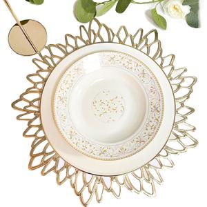 Herda Valentine's Day Placemats Set of 12, Metallic 15" Gold Round Vinyl Place Mats, Gold Plates Chargers Dinner Table Decor, Table Mat Decoration,Holiday Thanksgiving Chargers Plate