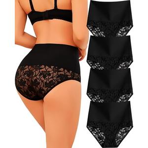 Tummy Control Womens Underwear Seamless High Waist Lace Shapewear Stay-Put Waist Seamless Tummy Control Breathable 78% Polyamide 22% Elastane Sexy Lace Detail Under Dresses Size L