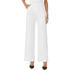iChosy Womens High Waist Wide Straight Leg Trousers Casual Slacks Dress Pants with Pockets (2 Short, White)