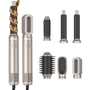 6 in 1 Hair Dryer Brush 60000RPM Hair Styler 1000W Hair Styling Tools Negative Ionic Blow Dryer Brush Fast Drying Left&Right Automatic Curling Wand Oval Hot Air Brush Hair Straightener Glove Golden