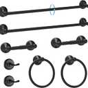 Newfun 8-Pieces 24 Inch Matte Black Bathroom Hardware Set, Bathroom Accessory Set, Includes 24" Adjustable Bath Towel Bar, Towel Rings Wall Mounted, Toilet Paper Holder, Robe Towel Hooks