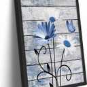 Black Framed Daisy Floral Wall Art Rustic Farmhouse Blue Flower Painting Wall Decor Nature botanical Butterfly Flowers Pictures Poster Print Artwork for Bathroom Living Room Bedroom Home Decoration, 24"L x 16"W