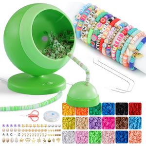 ETUDAW Electric Bead Spinner, 4500 PCS Clay Beads for Necklaces and Bracelets, Beginner Bracelet Making Kit for Jewelry Making, DIY Arts and Crafts Birthday Gifts(Green)
