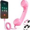 Retro Phone Handset for iPhone & Android,Retro Type-C Handset Phone-Vintage Telephone Wired Call Receiver Microphone Speaker for Modern Smartphones Cell Mobile Video Conferences,Calls,MeetingsPink