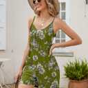 LOMON Womens Casual Summer Sleeveless Romper Loose Adjustable Spaghetti Strap Stretchy Shorts Jumpsuits with Pockets (Green, L)