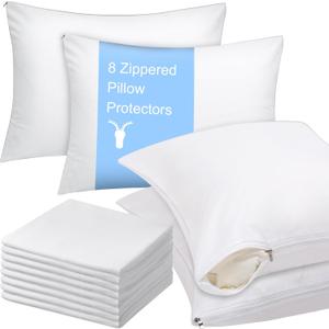Shimeyao 48 Pcs 20 x 30 Inch Zippered Pillow Protectors Bulk, Standard Size Bedding Pillow Cases, Soft Breathable Cotton Sateen Dust Protection Covers White Protectors for Home Hotel Rental