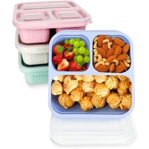 Rinwoc Bento Box [Portion Size], 3 Pack Snack Containers with 3 Compartments for Meal Prep & On-the-Go [School, Travel], Lunchable Container Reusable and BPA-Free