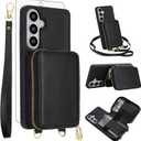 Asuwish Phone Case for Samsung Galaxy S26 5G Wallet Cell Cover with Tempered Glass Screen Protector Wrist Crossbody Strap Lanyard RFID Blocking Card Holder S 26 26S G5 6.3 inch Women Men Girls Black