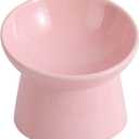 Raised Ceramic Cat Food Bowl - Elevated Base, Tilted, Anti Vomit - Whisker Friendly Shallow Wide Feeding Bowl - Microwave and Dishwasher Safe