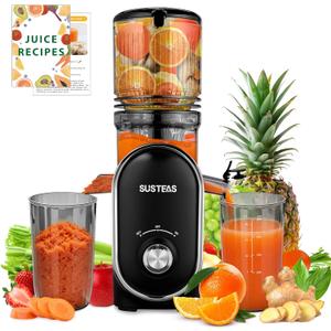 SUSTEAS Cold Press Juicer, 300W, 5.3" Large Feed Chute, 1.5L Capacity, Automatic Feeding, High Yield, Easy to Clean, Ideal for Whole Fruits & Vegetables, Black