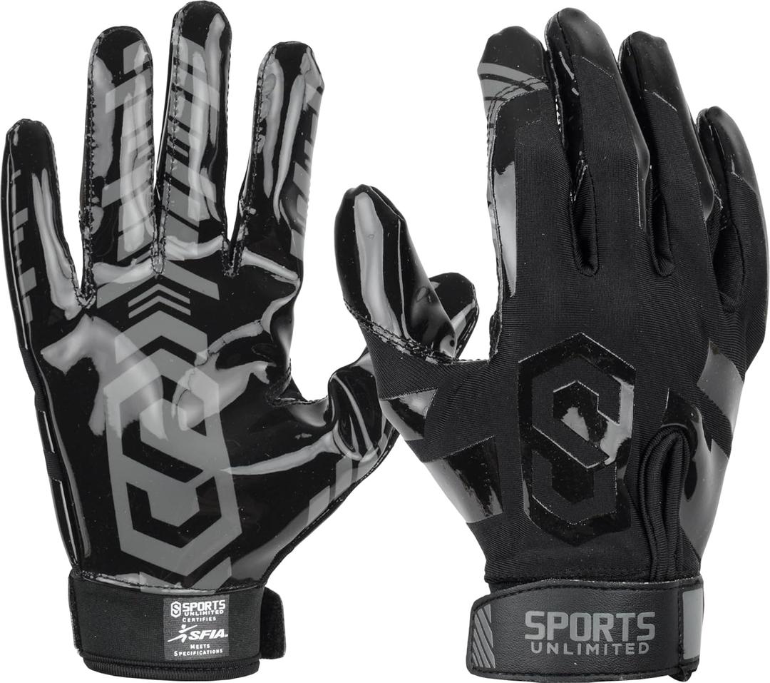 Sports Unlimited Clutch Adult Receiver Football Gloves (X-Large, Black)