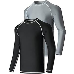 Liberty Imports 2-Pack Men's UV Long Sleeve Swim Shirts Loose Fit Rash Guards (XX-Large)
