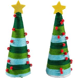 Yarn & Bead Tabletop Christmas Tree Craft Kit, Makes 3
