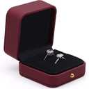 Wedding Ring Box Engagement Box Red, Square Leather Velvet Jewelry Ring Bearer Box, Premium Gorgeous Vintage Double Slots Ring Box for Proposal, Ceremony, Anniversary, Gift