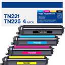 TN221 TN225 Toner Cartridge High Yield Replacement for Brother TN-221 TN-225 Compatible with MFC-9130CW HL-3170CDW MFC-9340cdw (1B, 1C, 1M, 1Y, 4 Pack)